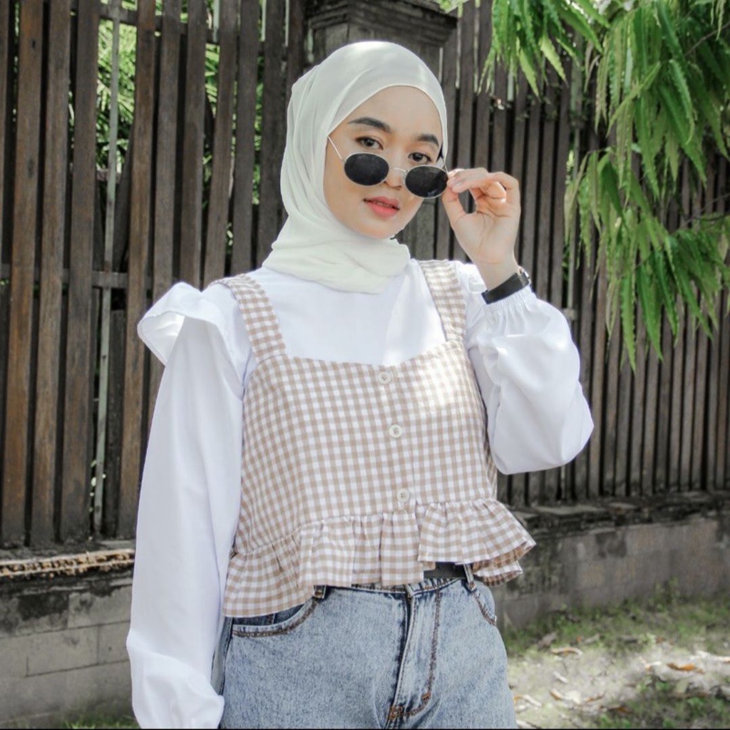 Tartan Tanktop belia 1SET blouse & Tanktop FASHION MURAH / bisa dipisah/tanktop hijab/atasan terbaru