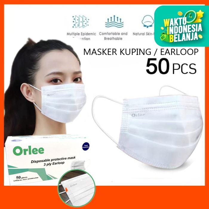 Masker 3 ply Medis Masker Bedah Kemenkes 3ply isi 50pcs Merk Orlee