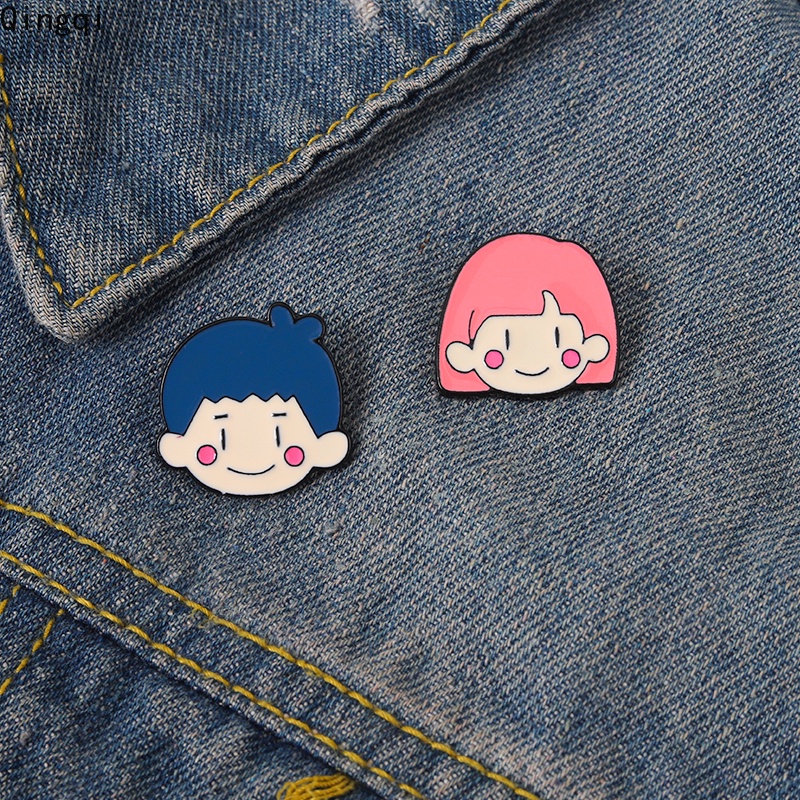 Bros Pin Enamel Desain Kartun Pasangan Lucu Untuk Anak Laki-Laki / Perempuan