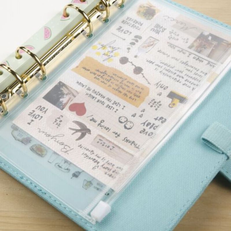 

Zipper Bag Binder 6 Ring A5 A6 / Organizer Isi Pocket Binder Kantong Alat Tulis Sleeve Card