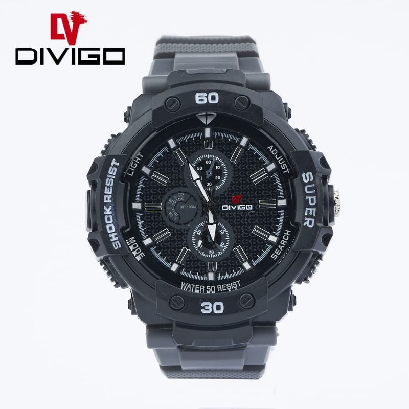 (Terima Cod)Jam Tangan Pria Divigo Shock Anti Air/Water resist Strap Rubber/Karet(Dikirim Jakarta)