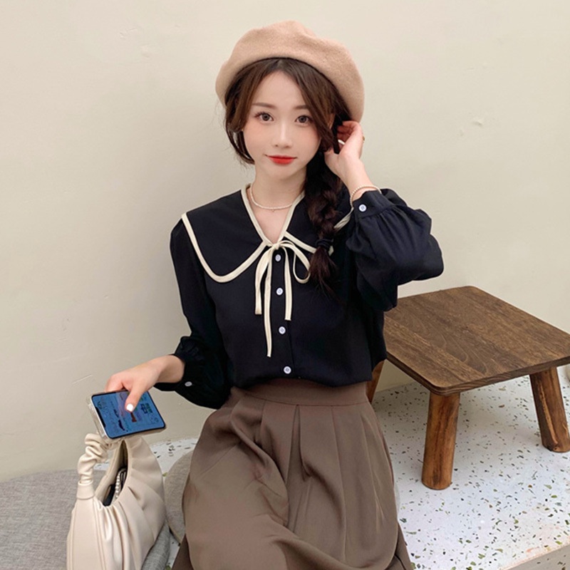 yikoo-Kemeja korea temperamen shirt leher boneka blouse wanita