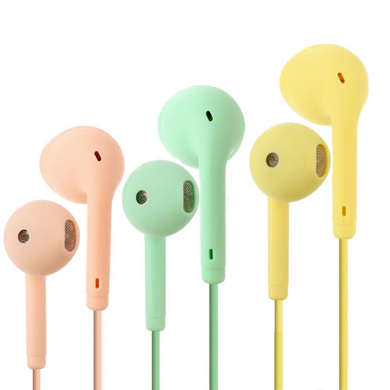 Earphone Super Bass HiFi Universal Warna Macaron Dengan Mic + Kontrol Volume + Jack 3.5mm Untuk Laptop / Smartphone