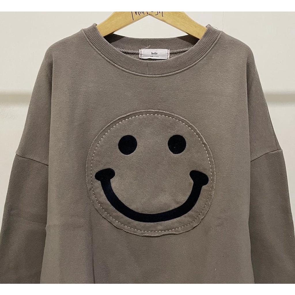 Sweater Wanita Emoji Smiles Oversize - Korean Style Sweatshirt - Bahan Fleece - Allsize - Baju Wanita - Atasan Pria Dan Wanita