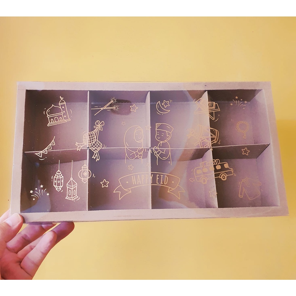 

(5 Pc) Box Sekat 8 IDULFITRI Free Card Packaging Lebaran Eggtart Pai Keju Brownies Bakpao Dus Kardus Box Gift Mika