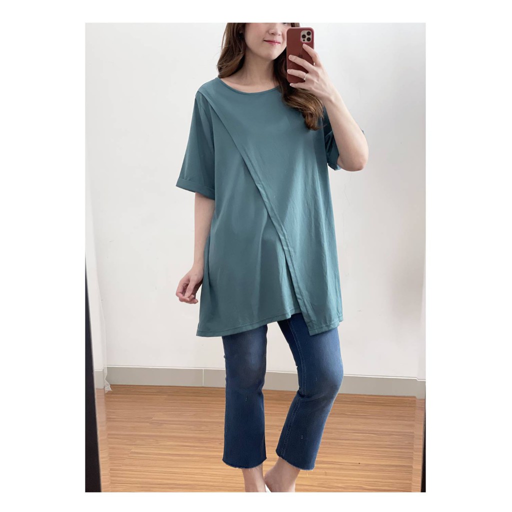 Uniqlo green n pink crossover cotton tunic