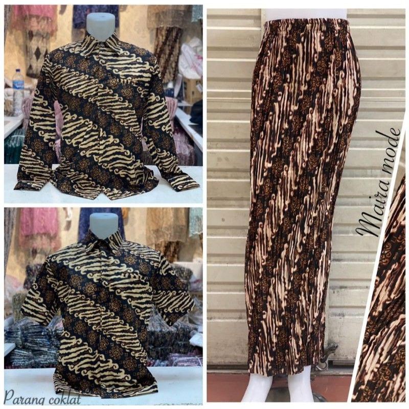 Couple Kemeja Batik Rok Plisket / Bawahan Kebaya / Kemeja Batik Panjang / Hem Batik Pria Pendek