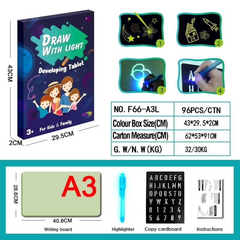 mrcaisen Mainan DRAW WITH LIGHT A3 papan tulis cahaya magic hadiah natal edukasi kreatif anak