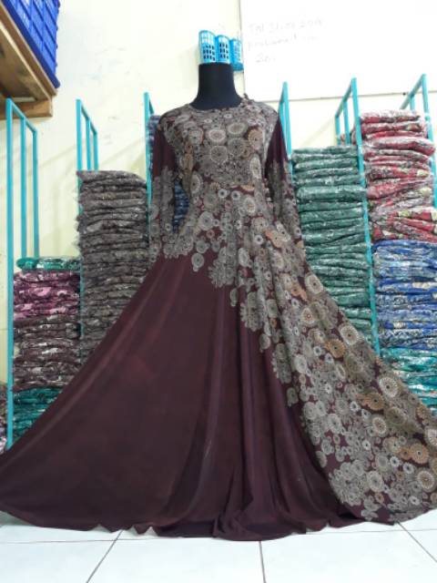 Gamis jersey mayung motif shabby  fit to XL busui resleting depan