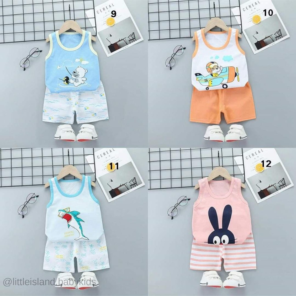 LIN9084 - Setelan pendek anak bayi karakter lucu bahan katun / Kaos anak bayi lucu