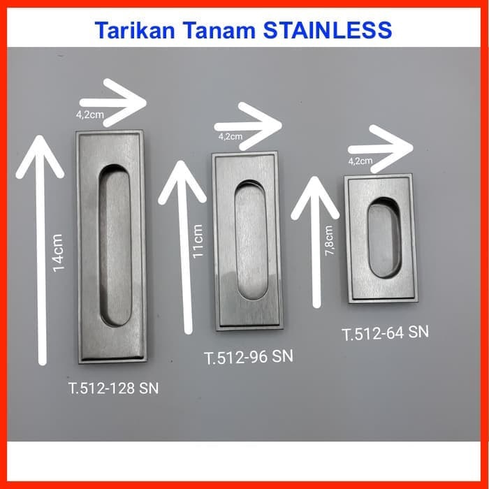 Premium Tarikan Tanam 512 STAINLESS / Handle Sliding Geser Pintu Lemari Laci Lemari Kotak Minimalis