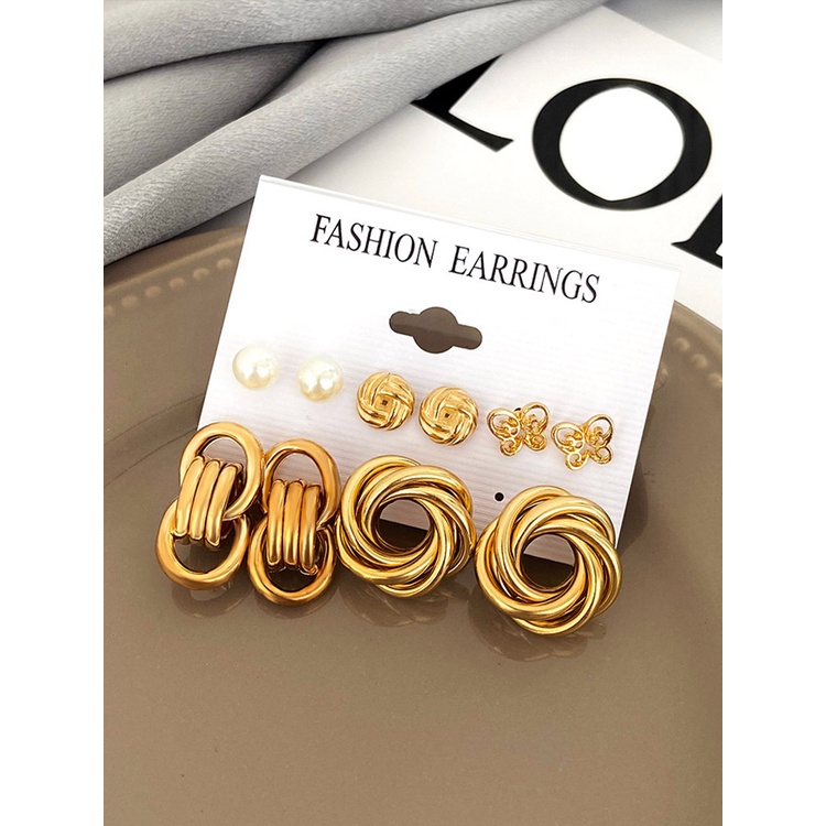 6 Pasang / Set Anting Hoop Desain Hati Butterfly Lingkaran Besar Aksen Mutiara Untuk Wanita