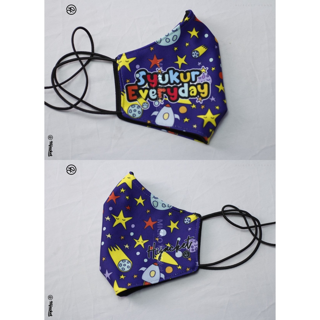 Hijacket Masker Kain Anak Perempuan Laki-Laki Headloop Tali Karet Elastis Hijaket Mask Motif 02-SYUKUR EVERYDAY 02