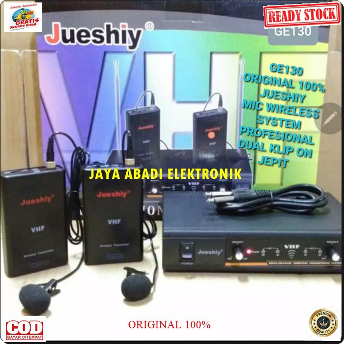 G130 MIC JUESHIY JEPIT WIRELESS SYSTEM DUAL SEPASANG MIKROPONE CONDESOR KLIP TIE BAJU KERAH PRO KARAOKE MIKROPHONE AUDIO SOUND VOKAL PROFESIONAL PRO PANGGUNG  SUARA PEKA COCOK DIGUNAKAN DI ACARA CERAMAH PIDATO MEETING DAN IMAM SHOLAT PAKAI BATERAI