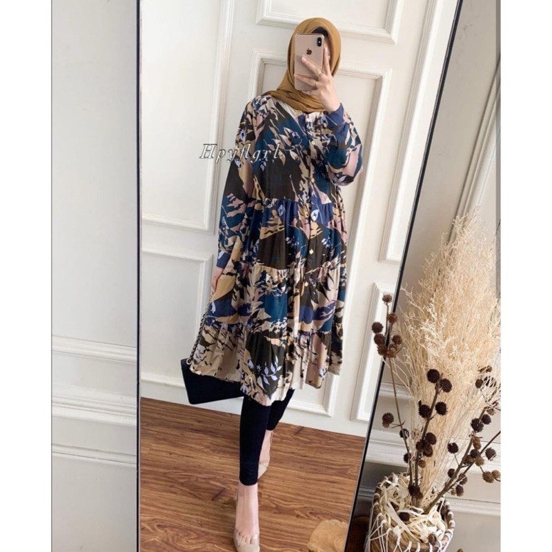 (1 KG MUAT 6PCS) CHATI LONG TUNIK RAYON VISCOSE MOTIF