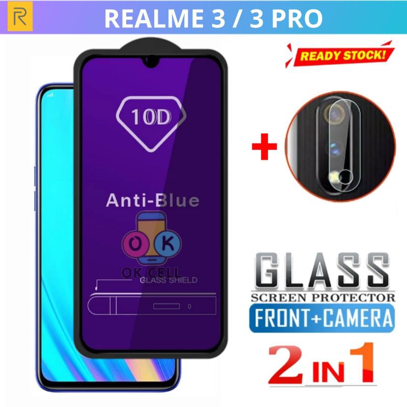 2in1- Tempered Glass Anti Blue Light 10D Realme 3 / 3 Pro - Tg Anti Gores Radiasi Realmi 3 3Pro