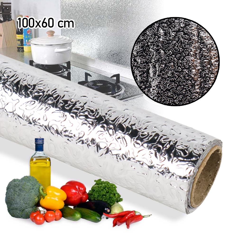 Wallpaper Aluminium Foil Anti Minyak Waterproof Sticker 100x60cm Model Orange - YK-292 - 7RHX5JSV Silver