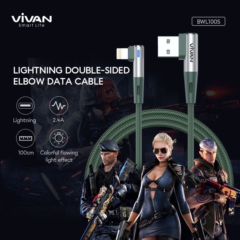 VIVAN Kabel Data LIGHTNING iPhone BWL100S Kabel Data Fast Charging 2.4A Original Garansi Resmi