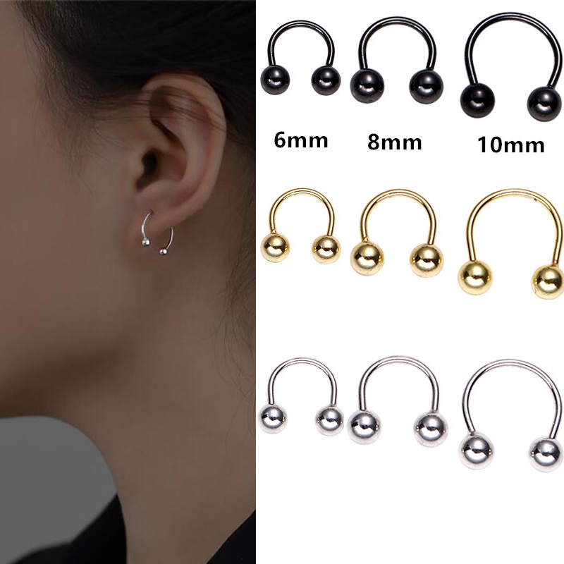 Roselife 1 Pasang Anting Tusuk Bentuk Setengah Lingkaran Bahan Stainless Steel Untuk Pria / Wanita