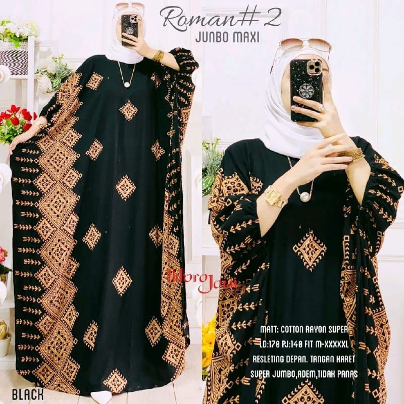 Roman Kaftan Wanita Size Super Jumbo - Gamis Rayon Jumbo Kaftan Terbaru By Batik AW Motif Kotak Kotak Busui Resleting/Gamis Arabian