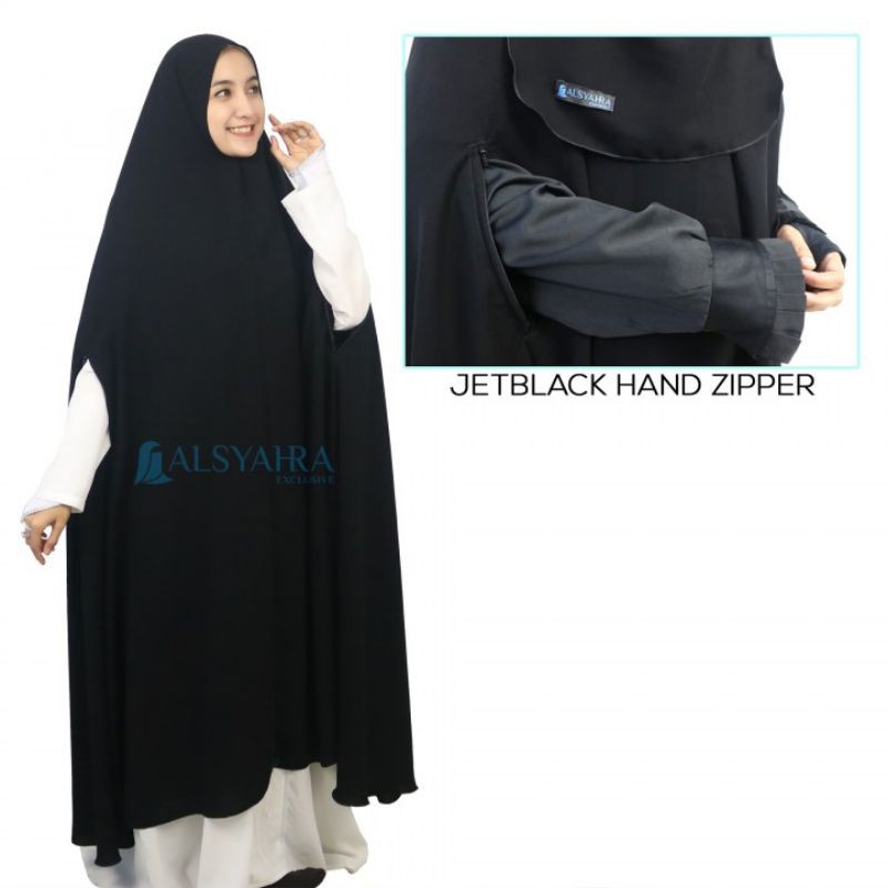 Set Khimar Syari Handzipper Jetblack Alsyahra Exclusive