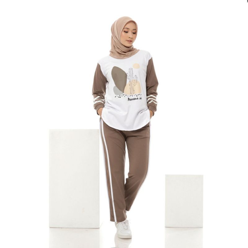 Stelan Olahraga - Stelan Combed Wanita - Stelan Kaos dan Celana Perempuan - Baju Olahraga Muslim - S