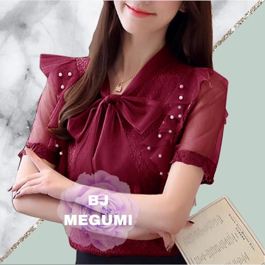 Baju wanita/cewe BLOUSE MEGUMI BAJU ATASAN BAHAN BRUKAT TILE FURING DAN MUTIARA / PAKAIAN PESTA TERLARIS