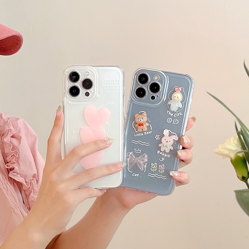 Casing iPhone 13 12 11 Pro MAX X XR XS MAX 7 8 Plus Transparan Motif Hati Dan Hewan Lucu