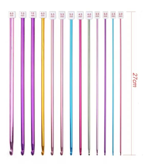 Tunisian crochet/ hakpen aluminium 27cm 11pcs