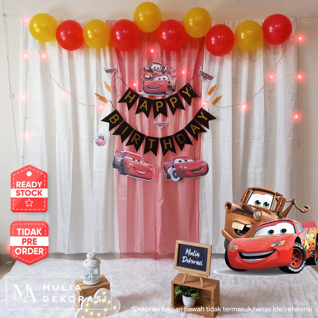 Backdrop Dekorasi Ulang Tahun Happy Birthday 1 set paket Tirai Pesta Anak Paket Cars