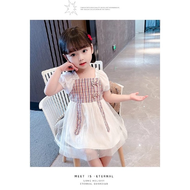 Promo !! Dress anak cewek cute -  dress tartan rubber two ribbon import uk 6bln-2th (putih)