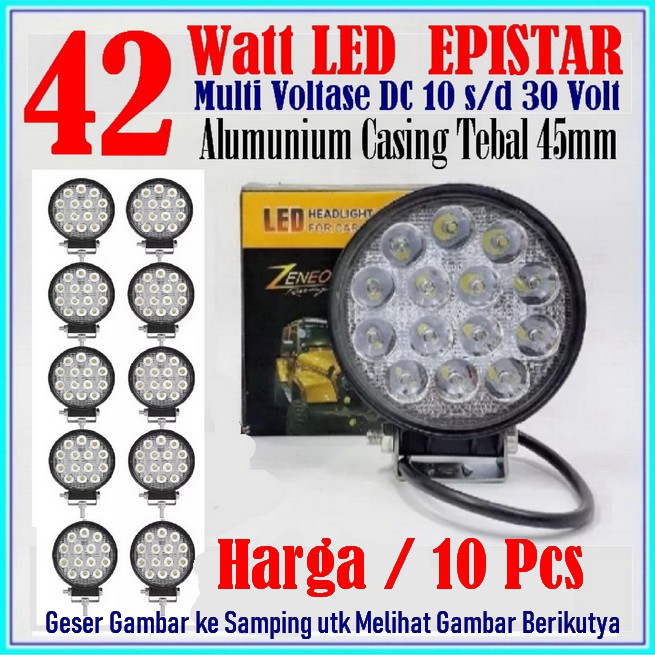 Grosir 10 Pcs Lampu Sorot Tembak LED 42w Aluminium casing tebal 45mm bulat