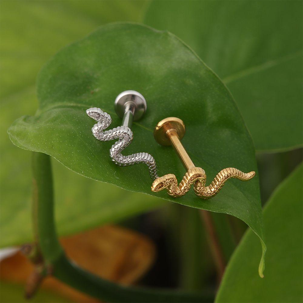 ❈ROWAN❈ 1pcs Flat End Lip Nail Earring Piercings Piercing Jewelry Ear Stud Safe and Non-toxic Snake Shape Implant Grade Steel Body Decoration Lip Rings