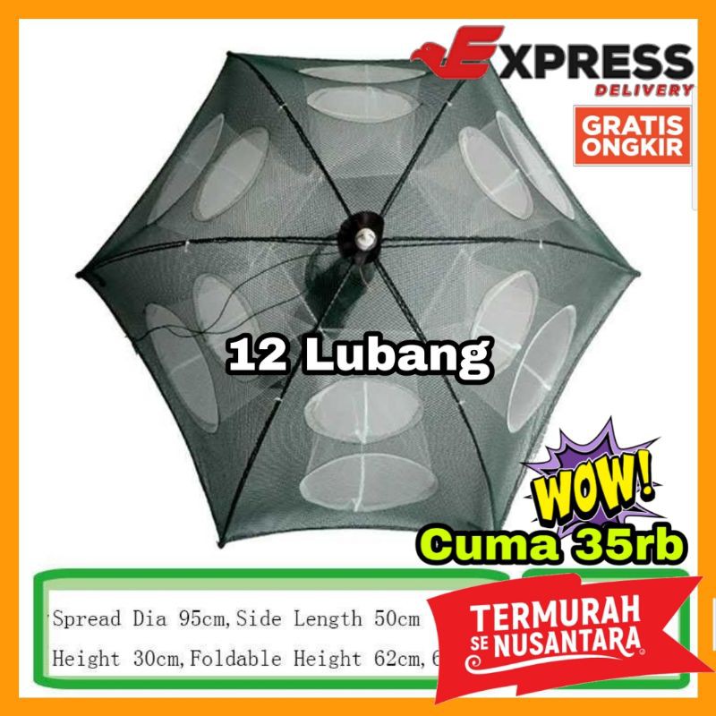 Jaring Ikan 12 Lubang Bubu Payung Perangkap Kepiting Lele 12 Hole Hexagonal