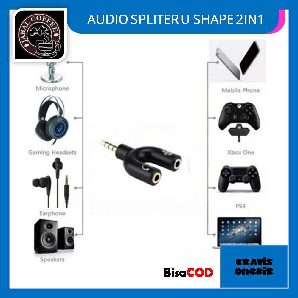 Audio Splitter U Shape 2in1 Mic And Headset / Audio Splitter Jack 3.5mm To Dual Female / Splitter U Aux 3.5mm Ke Audio Headset Mic 03