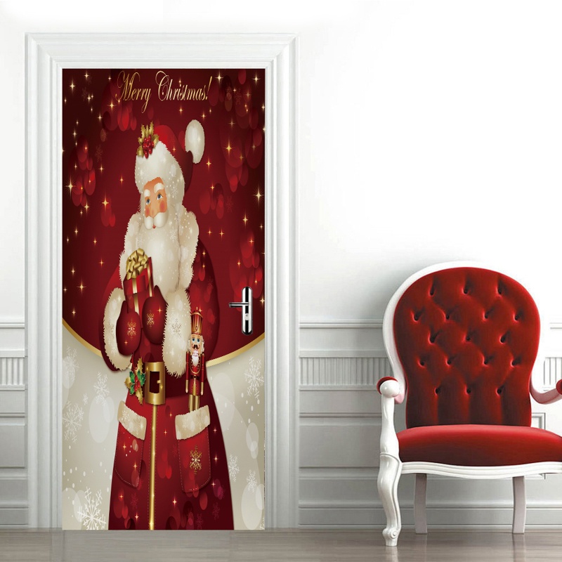 Zzz 2pcs / set Stiker Dinding / Pintu / Kulkas Motif Santa Claus Natal Anti Air Untuk Dekorasi Rumah