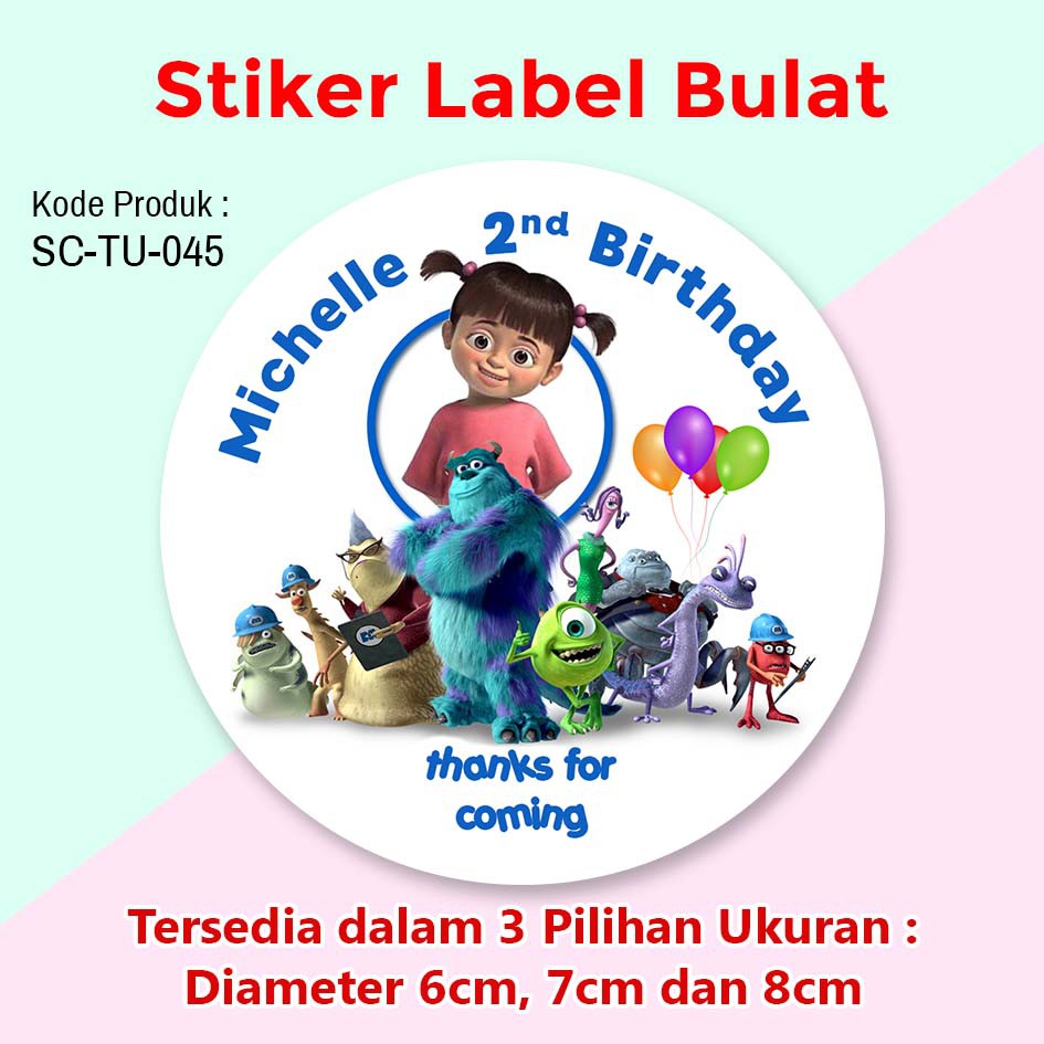 

STIKER LABEL ULANG TAHUN ANAK TUMPENG MINI SOUVENIR MONSTER INC