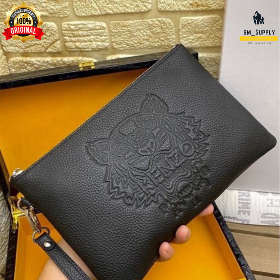 CLUTCH KENZO TIGER EMBOSSED FULL LEATHER BLACK