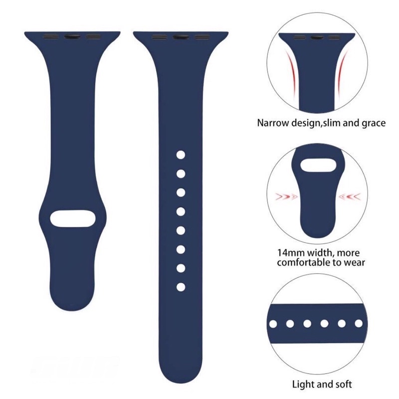 Apple Watch Soft Silicone Strap Narrow Slim Fit Band Rubber Ultra Sport Tali Jam Ladies Series 1 2 3 4 5 6 SE 7 8 Size 38MM 40MM 41MM