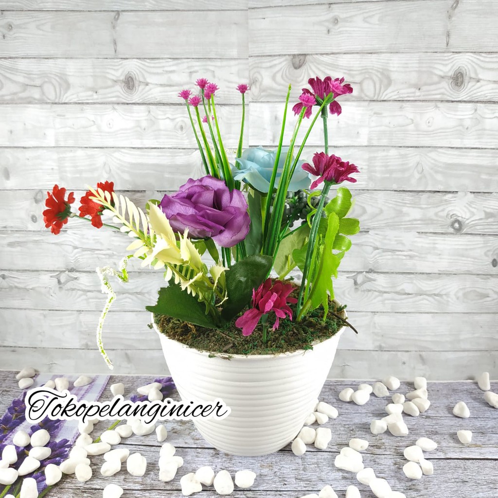 Buket Tanaman Hias Vas Bunga Artificial Aneka Bunga Kebun BY TOKOPELANGINICER HOME DECOR