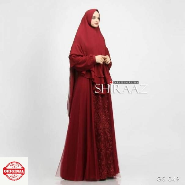 Gamis Pesta Syari Busui Babydoll Premium Mix Brokat Spider Cantik Set Khimar Shiraaz Gs 049 Shopee Indonesia