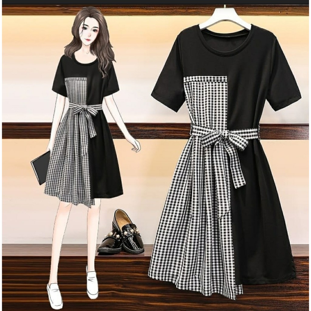 FWG - DRESS TW / DRESS KOTAK / DRESS WANITA / DRESS KOREAN STYLE / DRESS / BAJU WANITA