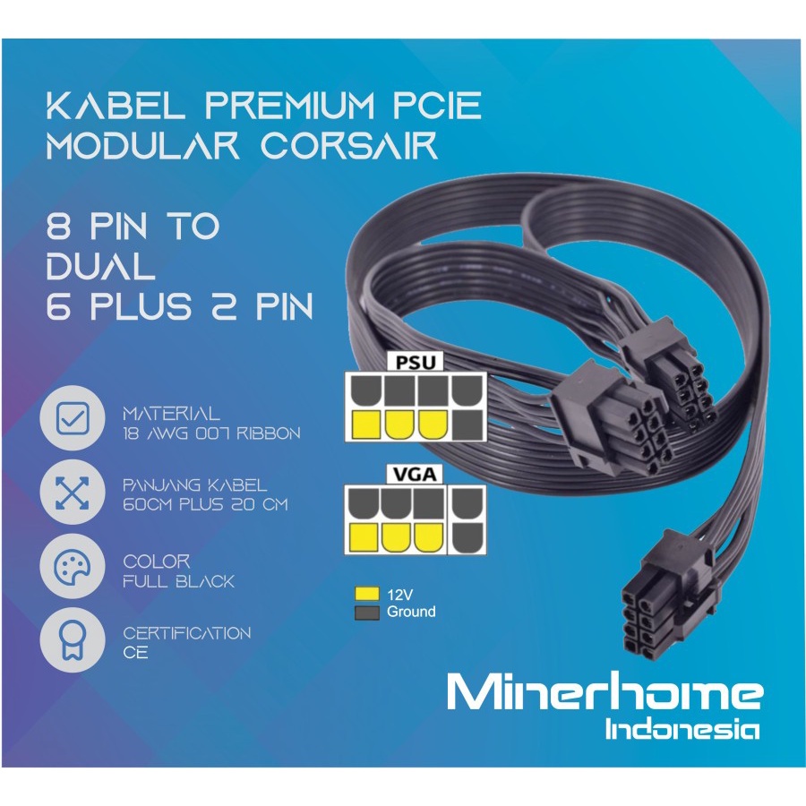 Kabel Premium Modular PCIE Corsair 8 Pin to 2x 6+2 Pin