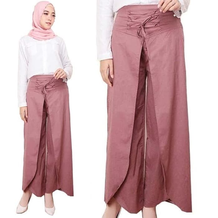 Celana kulot import rayon kekinian pinggang karet  Muslimah Melisa Rosela,Celana Bawahan Muslim crin