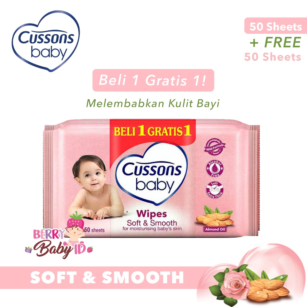 Cussons Baby PROMO Beli 1 Gratis 1 Baby Wipes 50 Sheet Tisu Basah Bayi 50's Berry Mart