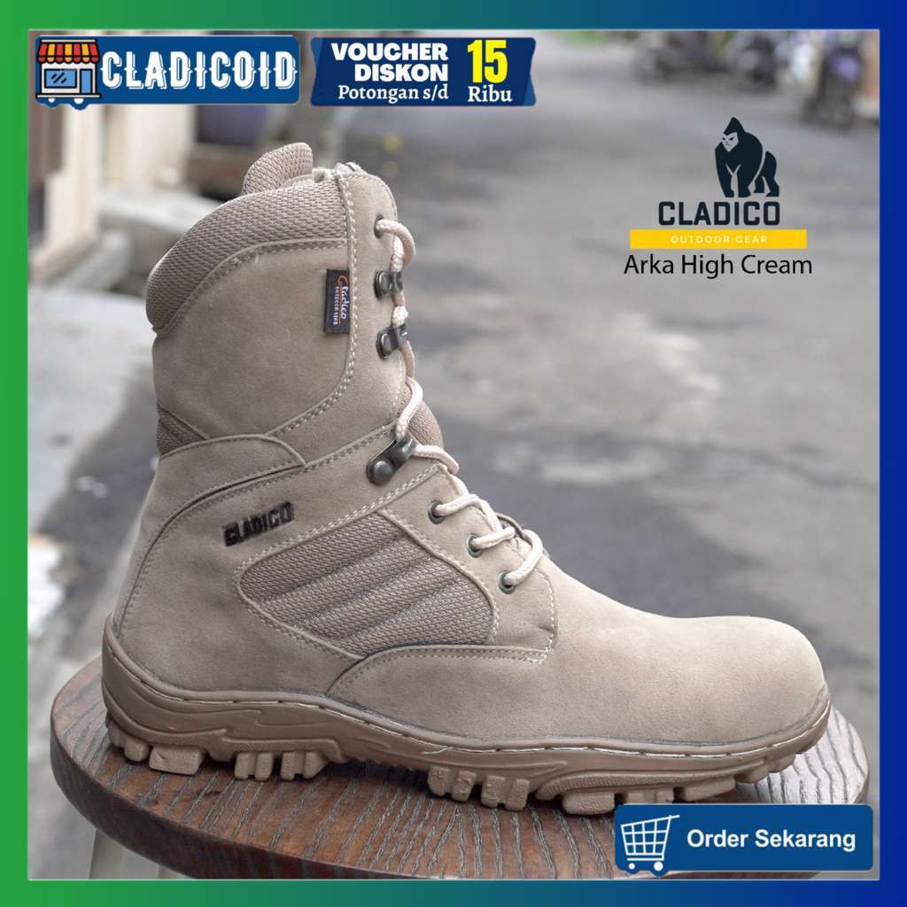 SEPATU SAFETY PRIA UJUNG BESI BOOTS TINGGI 8 INC KERJA LAPANGAN OUTDOOR TOURING CLADICO ARKA