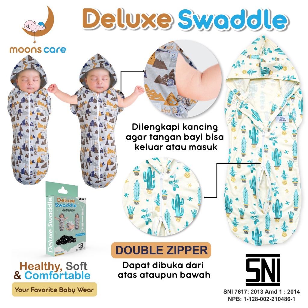 SNI Bedong Tangan MOTIF DITA Moonscare, Bedong instan dita motif 2in1 murah bedong bayi deluxe