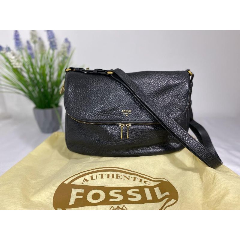 PRELOVED Tas Wanita FOSSIL PRESTON CROSSBODY BLACK LEATHER Small Original 100%