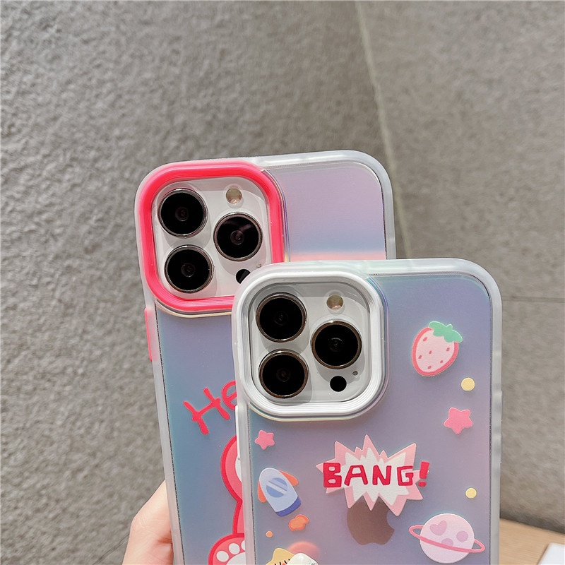 Casing iphone 11 12 13PROMAX X XS XR XSMAX 7 / 8plus shockproof Motif Beruang Strawberry