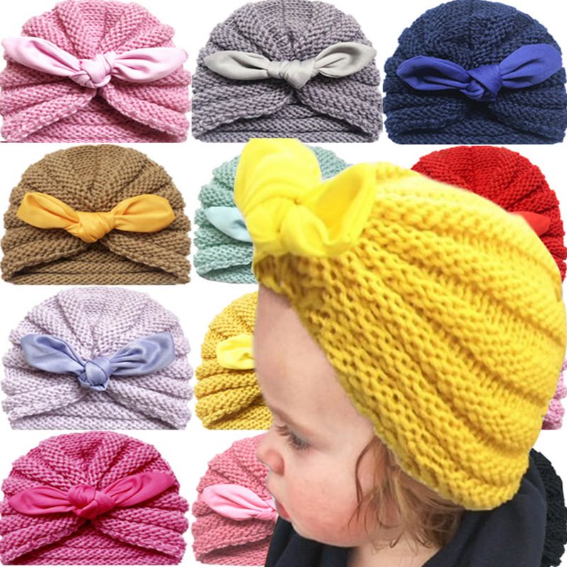 Topi Pita Turban Rajut Warna Polos Bayi Perempuan batita import bandana headband